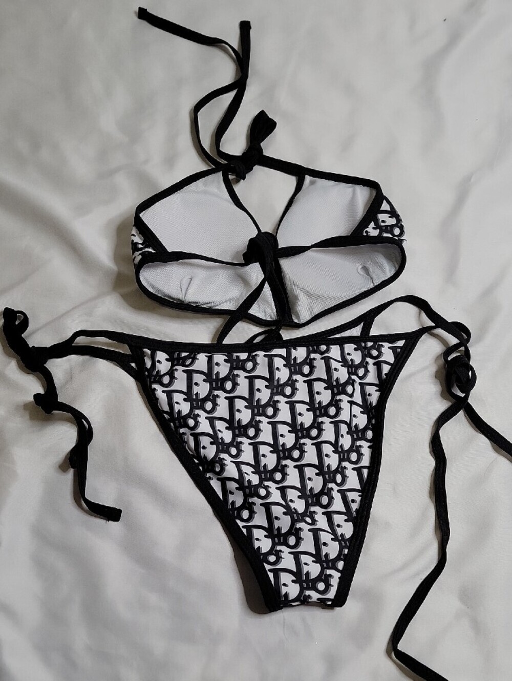 Dior Black and White Logo Print Women’s Bikini - Picture 3 of 3